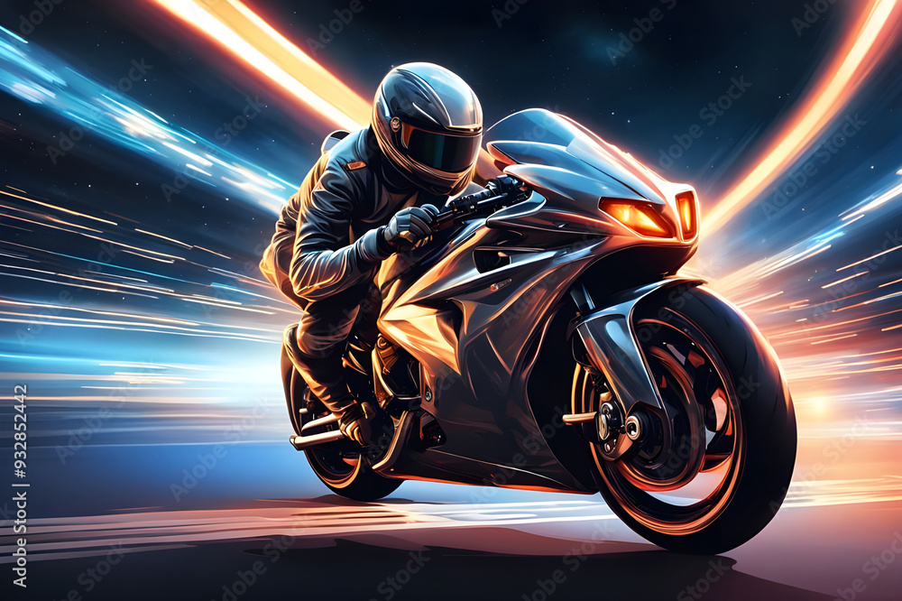 biker riding a motorcycle fast race moving speed racing on the grand prix circuit at night ai generated biker riding a motorcycle fast race moving speed racing on the grand prix circuit at night ai generated