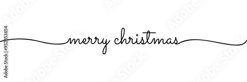 Calligraphic merry christmas text in ballpoint pen style isolated on white background. Rounded Thank you sign in script text with capitalized first letters. Vector Illustration.