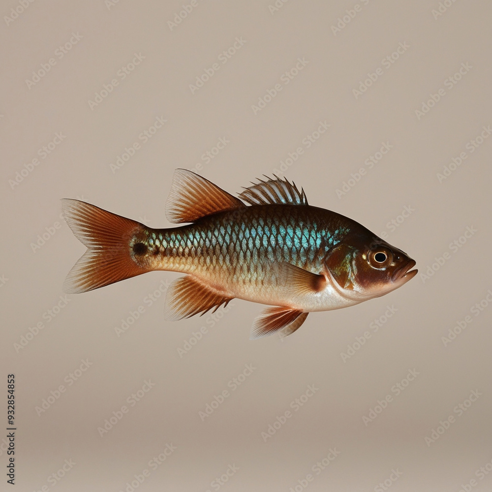 Obraz premium PNG ULTRA HD 8K A solitary Molly fish, showcasing its vivid colors and flowing fins, swimming gracefully against a neutral background, emphasizing its lively and elegant nature