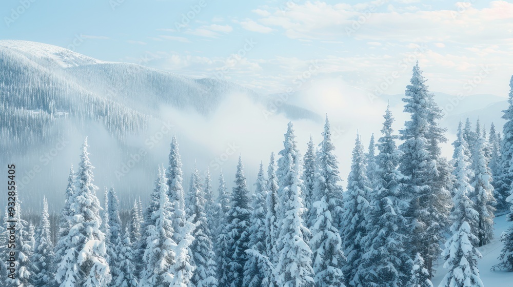 Obraz premium Snow Covered Pine Forest in Mountains