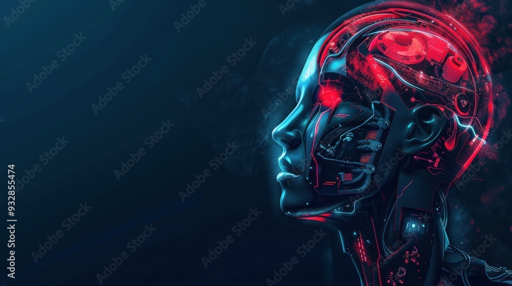 Obraz premium dark background with a profile of an AI robot head