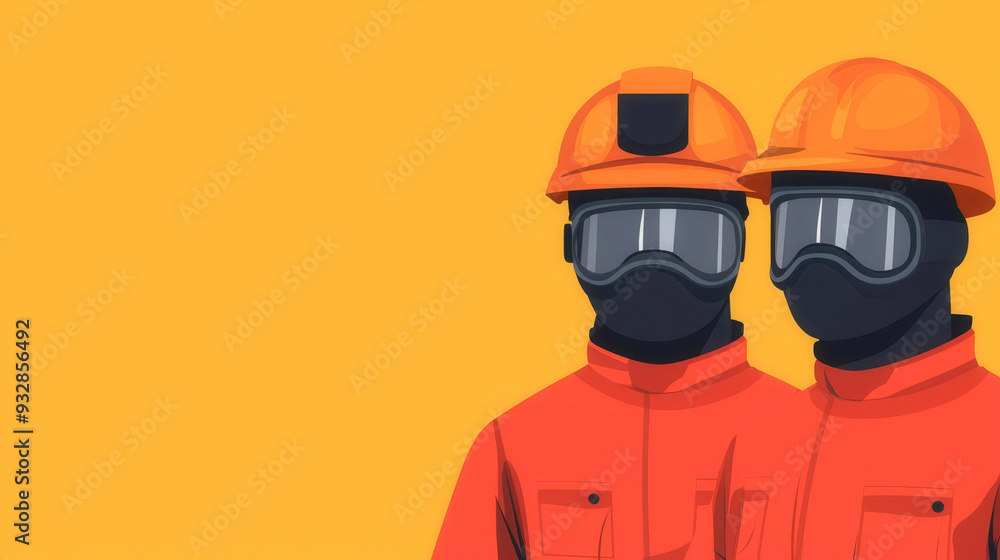 Foundry workers, heatresistant suits and face shields, flat design illustration Foundry workers, heatresistant suits and face shields, flat design illustration