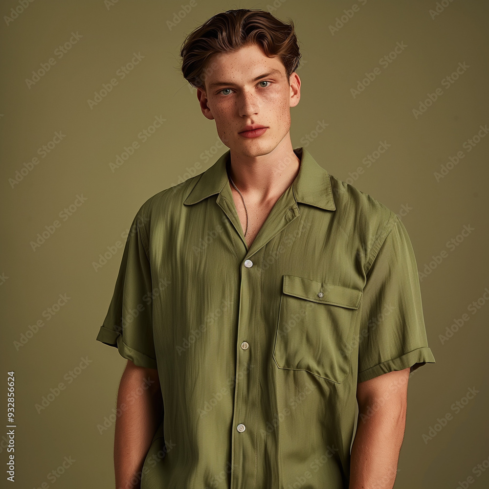 Handsome young man with green shirt, isolated Handsome young man with green shirt, isolated