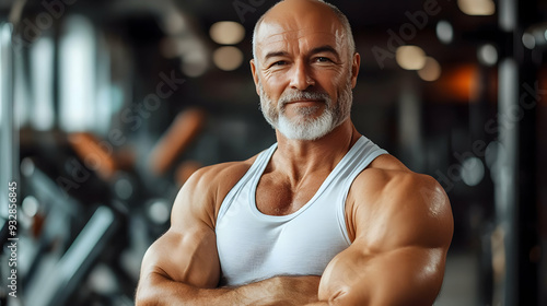 Confident senior man in gym...