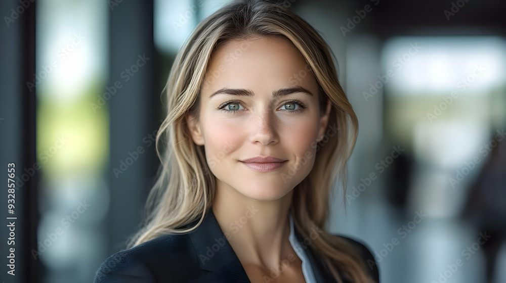 Confident woman with long blonde hair and a black blazer smiles at the camera. Confident woman with long blonde hair and a black blazer smiles at the camera.