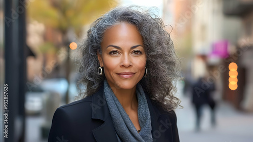 Confident woman with grey h...