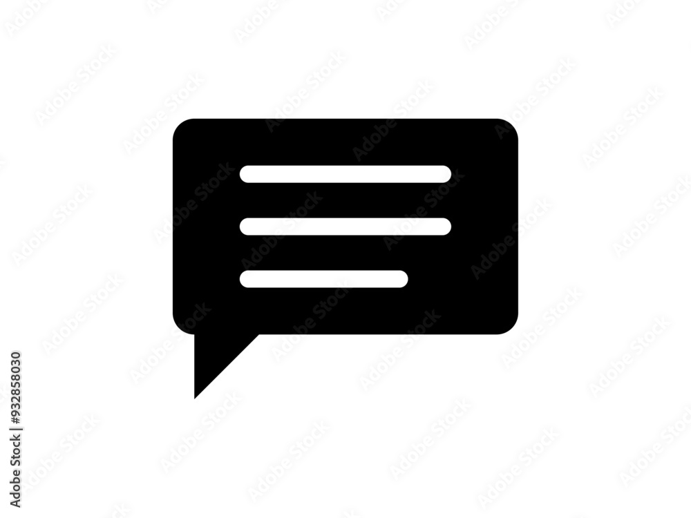 ミニマルな長方形吹き出しアイコンD:三本線黒 ミニマルな長方形吹き出しアイコンD:三本線黒