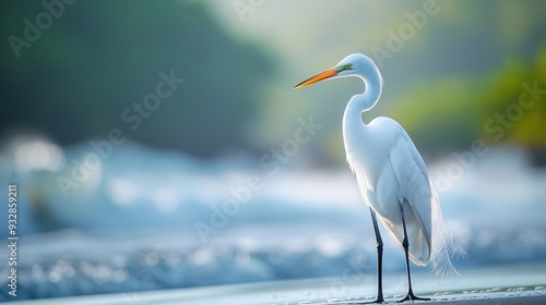 A close-up photo of an amazing egret on a beach. Generative Ai