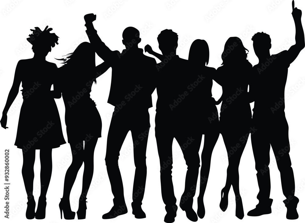 silhouette of a group of party people illustration silhouette of a group of party people illustration