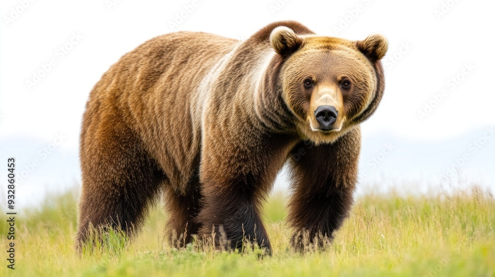 Fototapeta premium A Brown Bear Stands in Grass