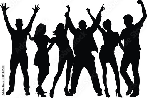 silhouette of a group of party people illustration 