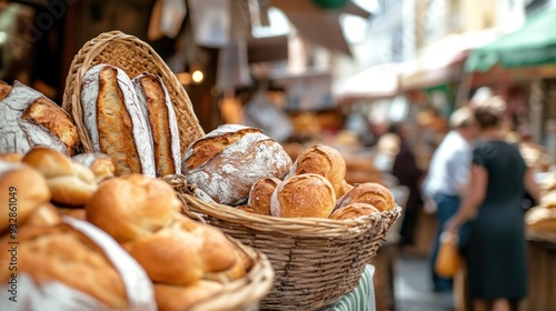 Freshly Baked Bread at a Lively Market