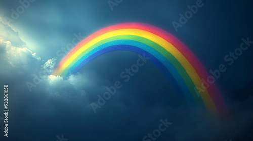 A stunning rainbow emerges from the clouds, showcasing vibrant colors against a darkening sky, signifying hope and beauty after rain photo