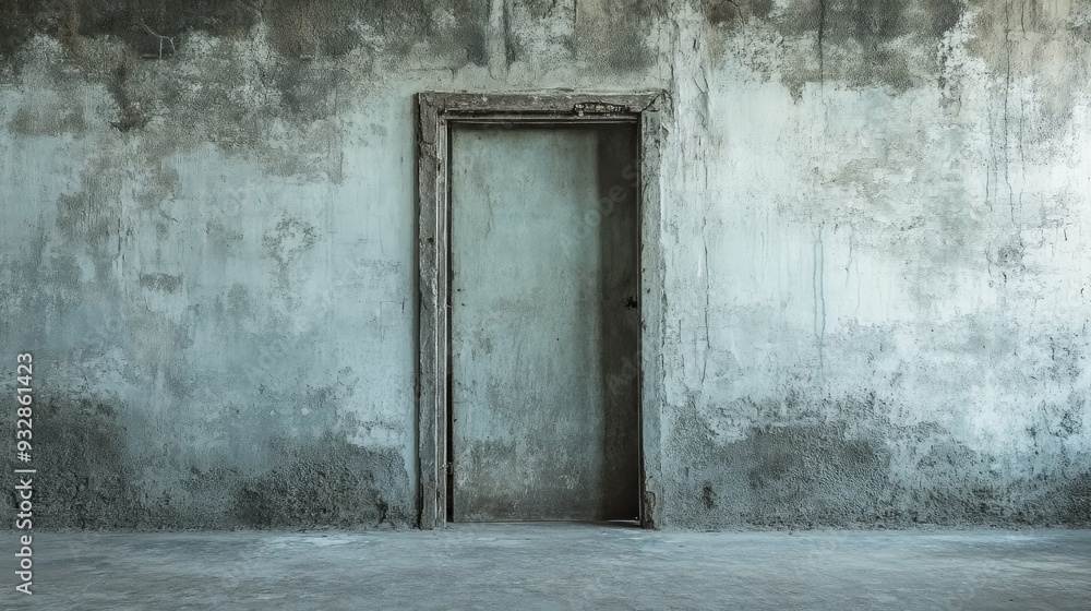 Old cement wall with a door frame without a door, empty and abandoned, eerie atmosphere Old cement wall with a door frame without a door, empty and abandoned, eerie atmosphere