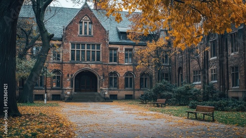 Autumnal facade of an old university building