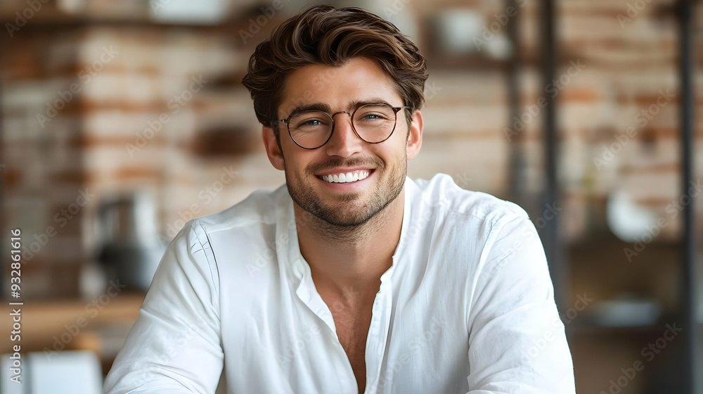Fototapeta premium Handsome man smiling and wearing glasses.