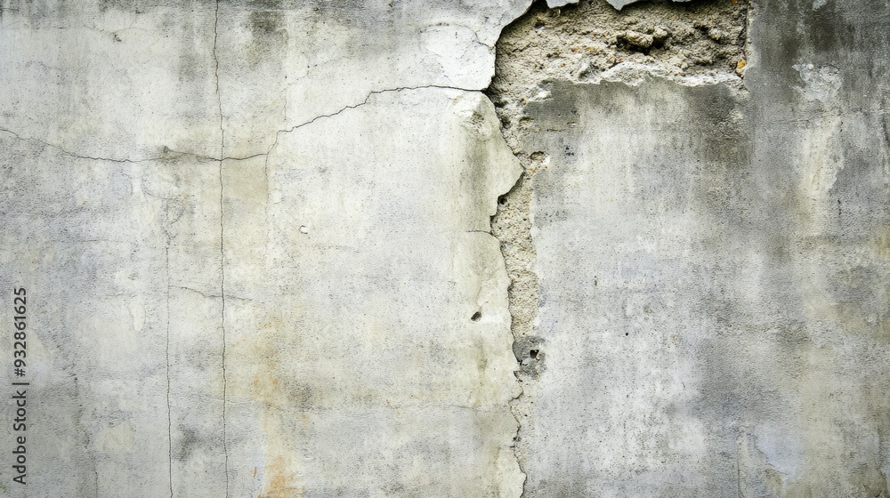 Obraz premium Old cement wall with a large, chipped corner, structural decay and weathered texture