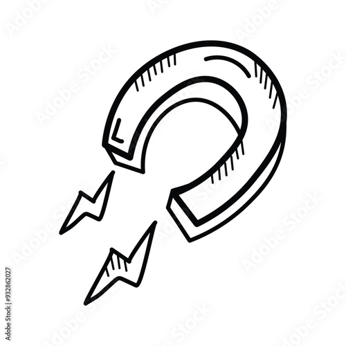 Physics magnet icon in modern doodle style, scalable vector of attraction