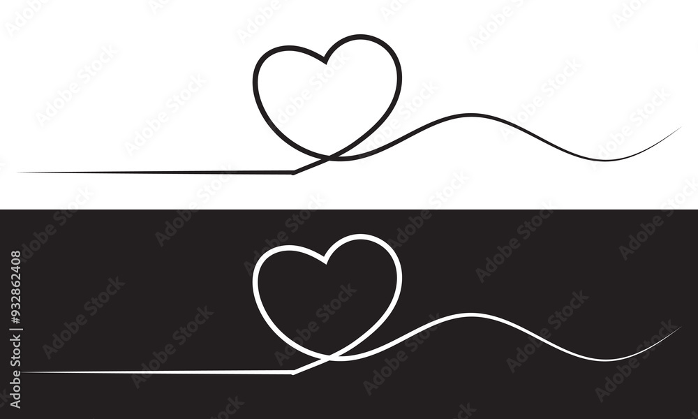 Fototapeta premium Heart line drawing ribbon in vector doodle sketch. Wedding, Valentine day black and white love heart scribble line black and white background. Vector illustration. EPS 10