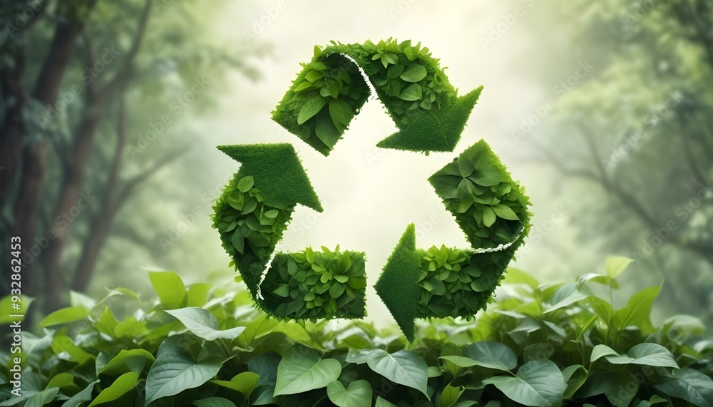 Recycling symbol made of green leaves and plants Recycling symbol made of green leaves and plants