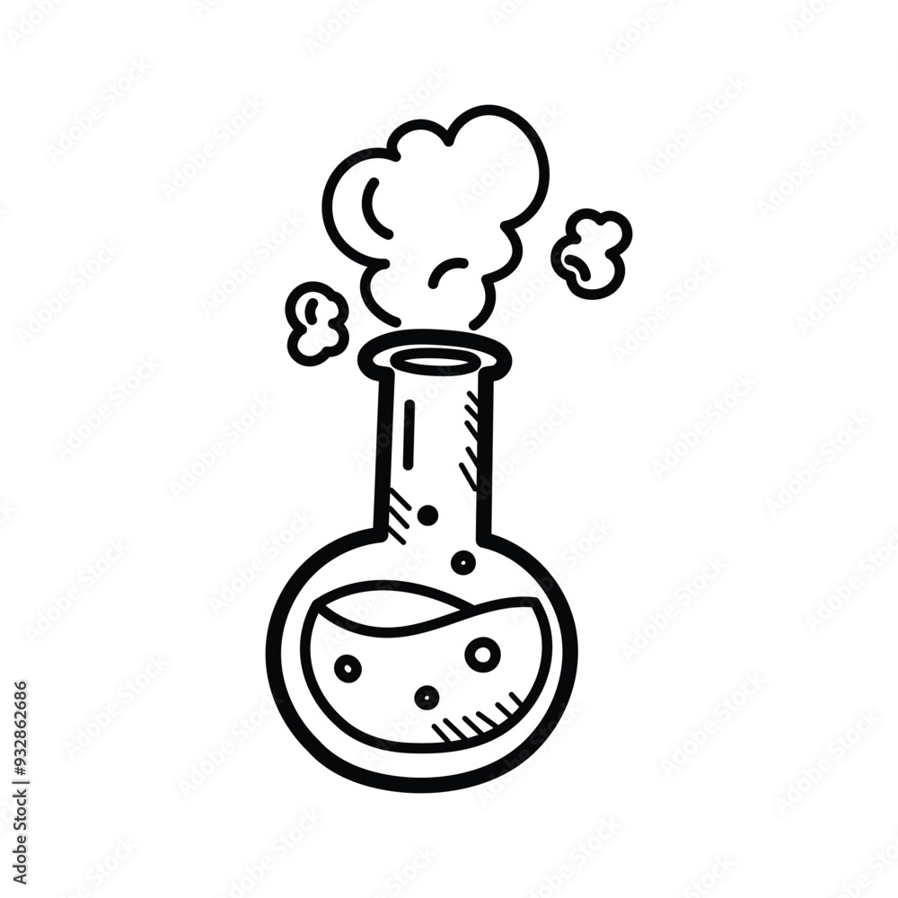 Boiling flask doodle icon, a round bottom flask used for heating and boiling liquids Boiling flask doodle icon, a round bottom flask used for heating and boiling liquids