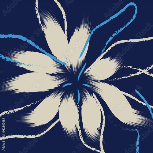 Floral pattern textile tropical bicolor flower and leaves miniprint animal geometric textile clothe. The flowers are predominantly white