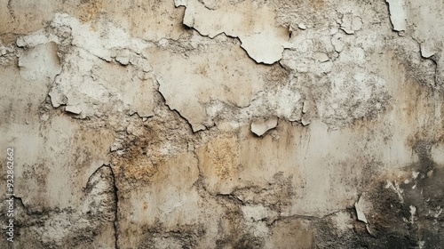 Old cement wall with chipping stucco, rustic and worn surface, urban decay texture
