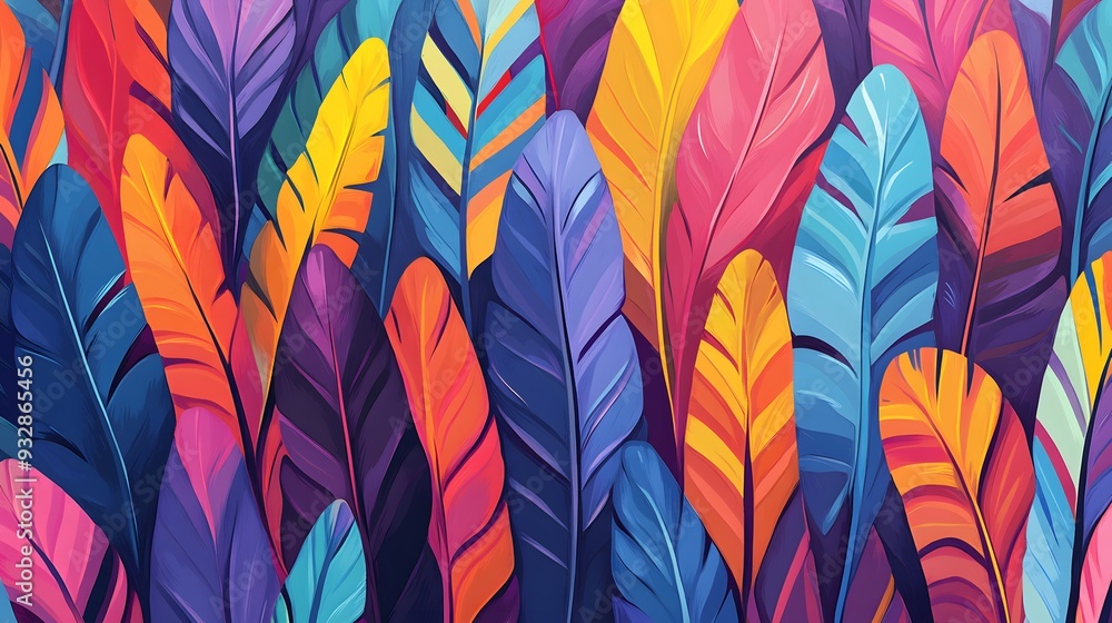 custom made wallpaper toronto digitalColorful Stylized Feathers Pattern, Mexican Art Style, Bright Palette, Tiling Perfect for Cultural Decor