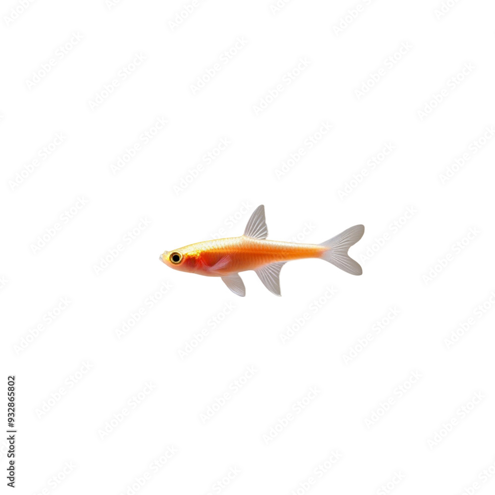 Fototapeta premium TRANSPARENT PNG ULTRA HD 8K A solitary Neon Tetra fish with vibrant iridescent colors and a sleek body, swimming elegantly against a transparent background, highlighting its delicate and glowing form