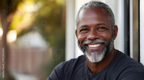 Happy senior man with white...