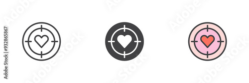 Heart target different style icon set
