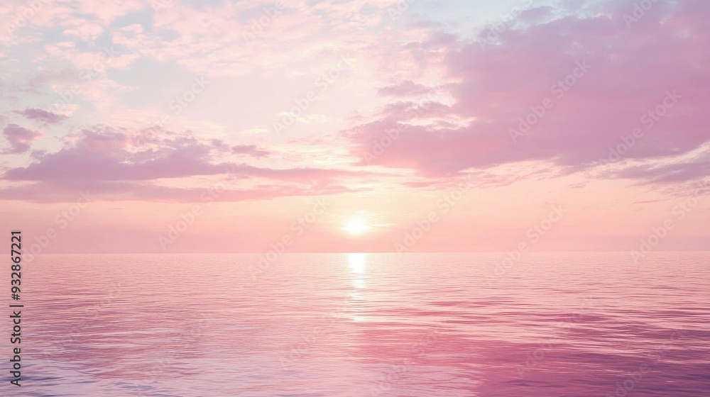 Pink sunset over a calm ocean, serene and peaceful evening, pastel skies Pink sunset over a calm ocean, serene and peaceful evening, pastel skies