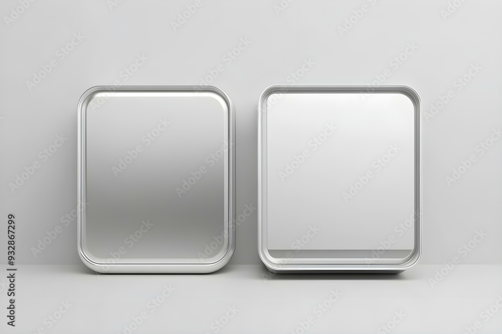 White Rectangular Metal box, blank aluminium can container with lid, 3d rendered isolated on light background White Rectangular Metal box, blank aluminium can container with lid, 3d rendered isolated on light background