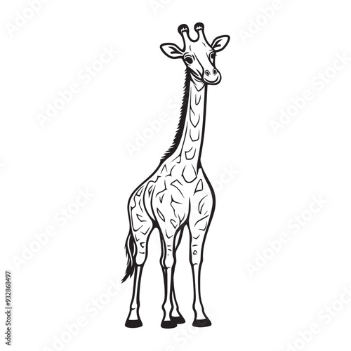 Giraffe Outline Design, Giraffa Clipart, A curious Giraffe Illustration in black and white photo