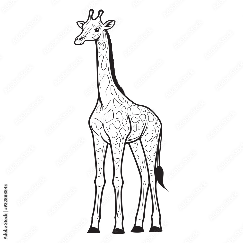 Giraffe Outline Design, Giraffa Clipart, A Standing Giraffe Illustration in black and white Giraffe Outline Design, Giraffa Clipart, A Standing Giraffe Illustration in black and white