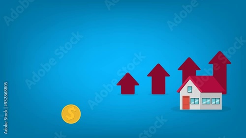 Wallpaper Mural Arrows rise up above the house. The concept of growth in demand for real estate. Increase in the value of property Torontodigital.ca