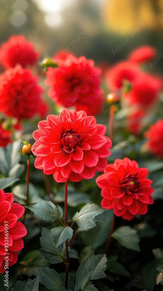 Red dahlia pinnata flower blooming in garden Red dahlia pinnata flower blooming in garden