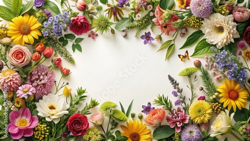 Botanical frame background featuring various isolated flowers and foliage, botanical, frame, background, isolated