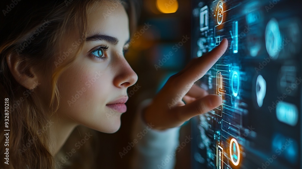 Woman touching a continuing education concept on a touch screen with her finger : Generative AI Woman touching a continuing education concept on a touch screen with her finger : Generative AI