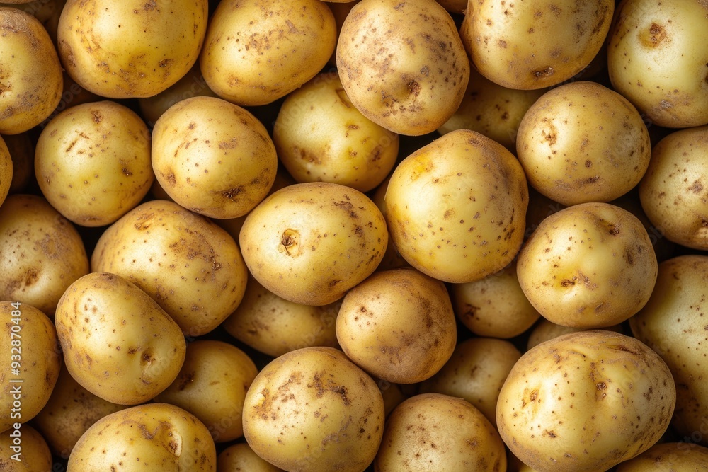 Raw yellow potatoes filling the frame in a natural food background Raw yellow potatoes filling the frame in a natural food background
