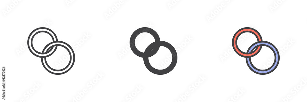 Wedding rings different style icon set Wedding rings different style icon set