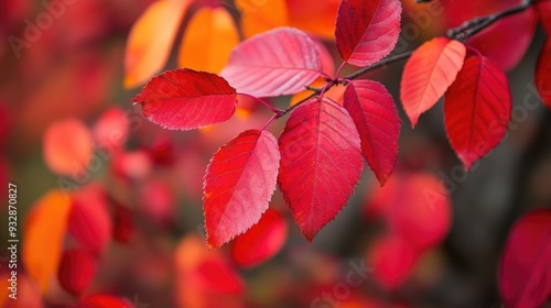 Red autumn leaves on a tree, vibrant and colorful, fall foliage at its peak