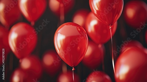 Red balloons floating in the air, joyful and festive, party celebration scene