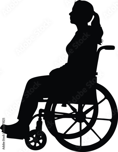 silhouette of woman on wheelchair on white background illustration