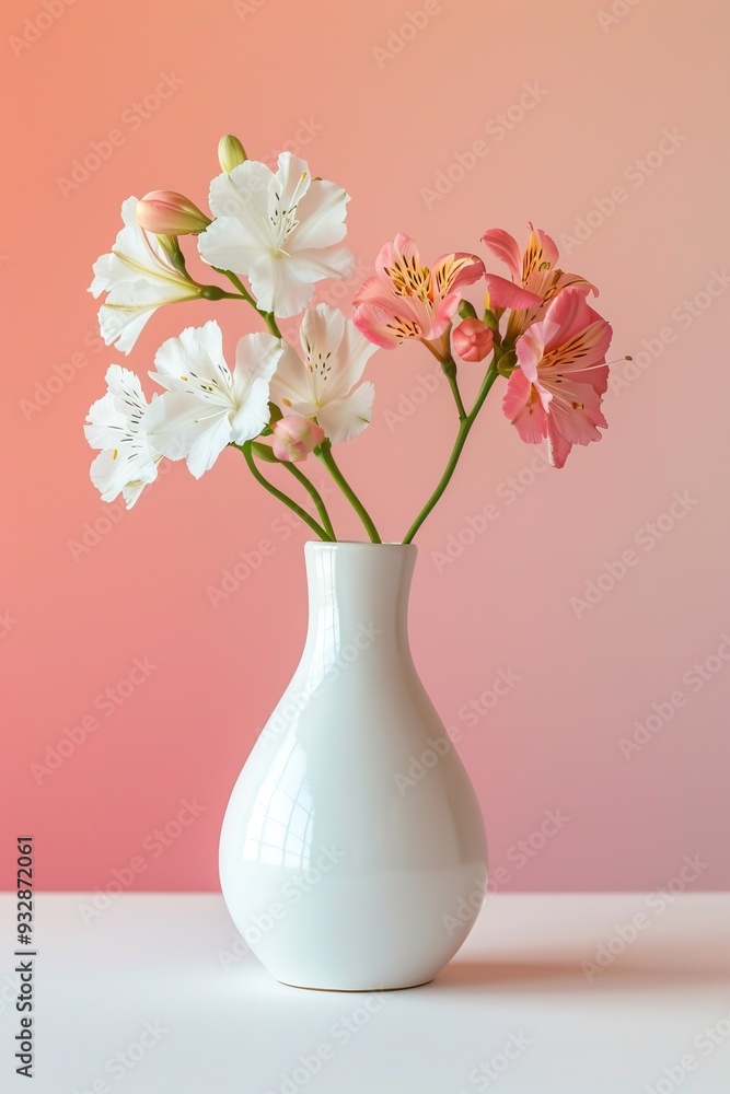 Delicate white and pink flower arrangement in smooth white vase Soft pink background Elegant floral display Spring bloom bouquet Minimalist aesthetic Delicate white and pink flower arrangement in smooth white vase Soft pink background Elegant floral display Spring bloom bouquet Minimalist aesthetic