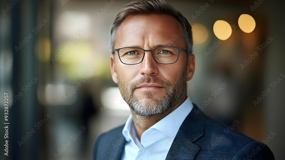 Fototapeta premium Portrait of a confident man wearing glasses and a suit.