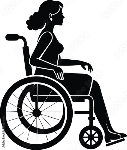 silhouette of woman on wheelchair on white background illustration