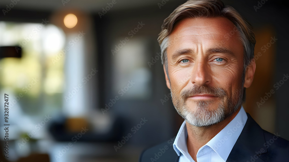Fototapeta premium Portrait of a confident mature man with a goatee beard, looking directly at the camera.