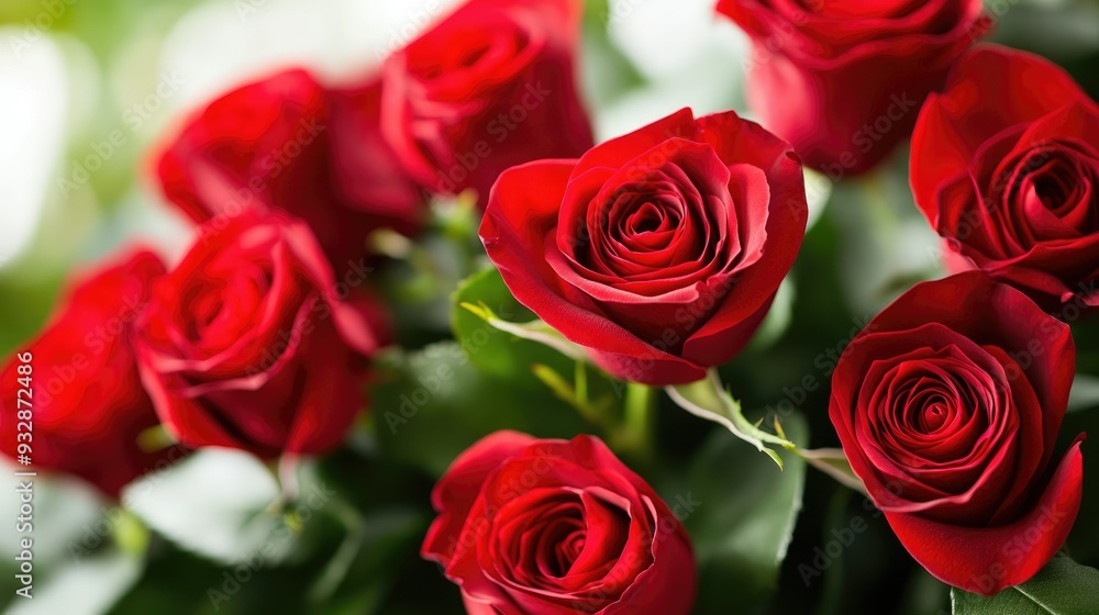 Fototapeta premium Red rose with dewdrops, delicate and beautiful, fresh floral close-up