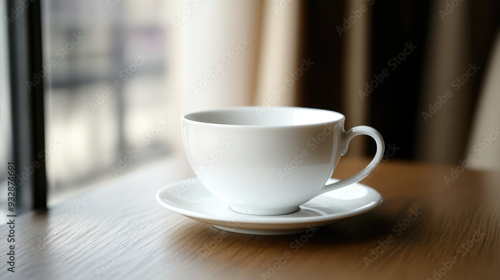 White porcelain teacup on a saucer, classic and elegant, afternoon tea setting White porcelain teacup on a saucer, classic and elegant, afternoon tea setting